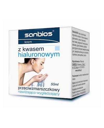 Krem do twarzy  z kwasem hialuronowym przeciwzmarszczkowy nawilżająco - wygładzający SANBIOS 50 ml
