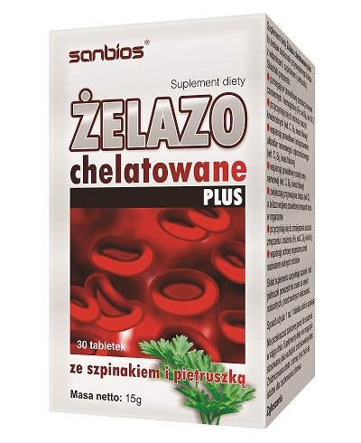 Żelazo chelatowane PLU ze szpinakiem i pietruszką SANBIOS 30 tab.