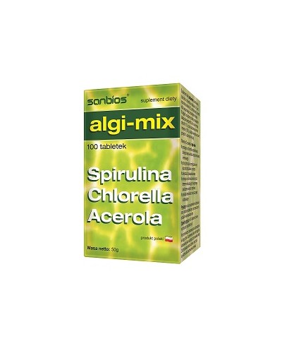 Tabletki algi - mix spirulina chlorella acerola SANBIOS 100 tab.
